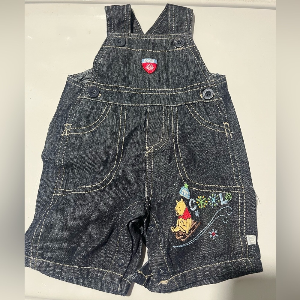 Vintage Disney Baby: Winnie the Pooh Denim Embroidered "Winter" Overalls